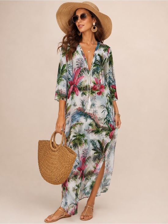 J. Crew Other - Pierre Frey for J.Crew Tropical Botanical Maxi Tunic Dress Cover-Up Size Small